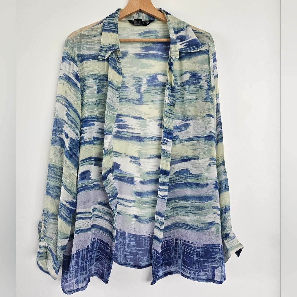 Dons Collection 100% Silk Shirt Size L Blue Long Sleeve